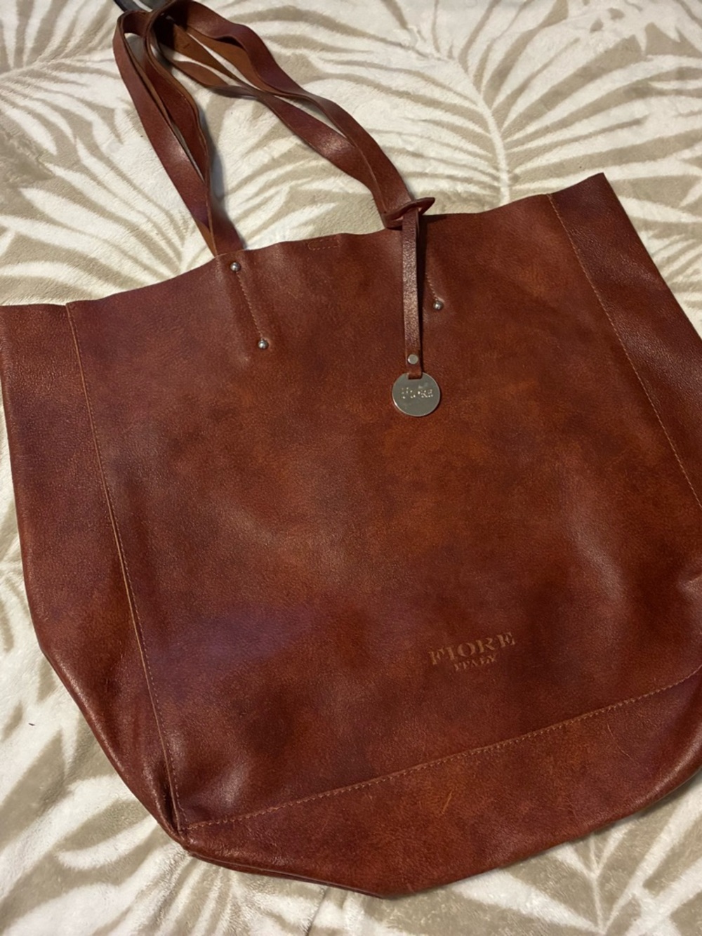 Fiore Leather-Look Brown Tote Bag